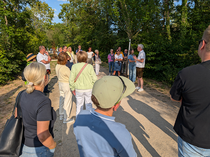 MCOW Gruppe auf der LGS stehen vor einem Fledermaushaus inkl. Hornissennest